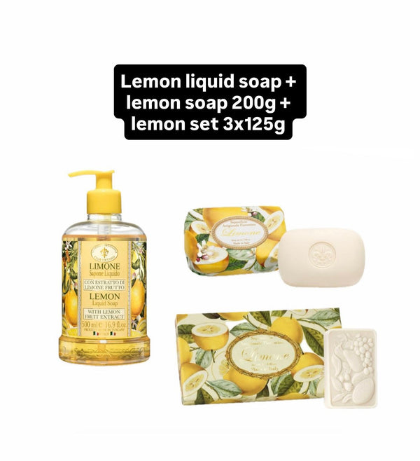 LEMON LIQUID SOAP 500ML + Lemon soap 200g + Lemon 3x125g (3 pcs)